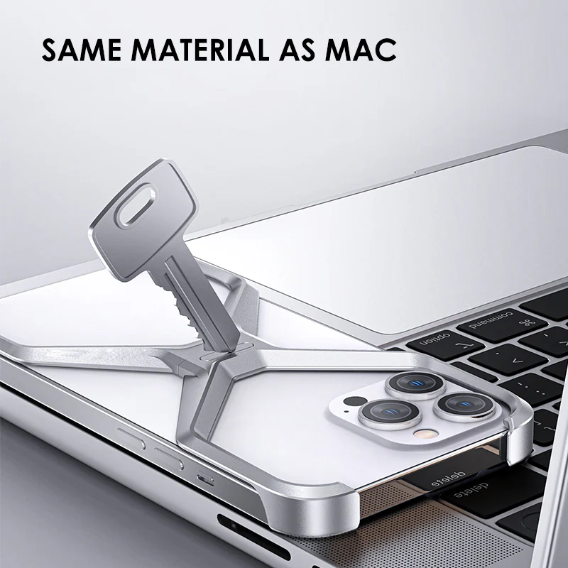 iPhone 15 Pro Max Super Slim Metal Luxury Aluminum Frameless X-Shaped Case - Silver